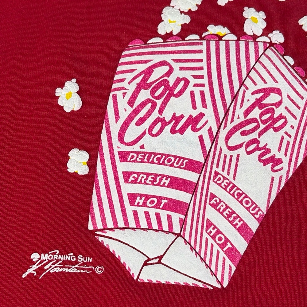 Vintage Sweatshirt 90s Morning Sun Popcorn 3D Puff Sweatshirt Hanes Red Large L - Picture 4 of 16